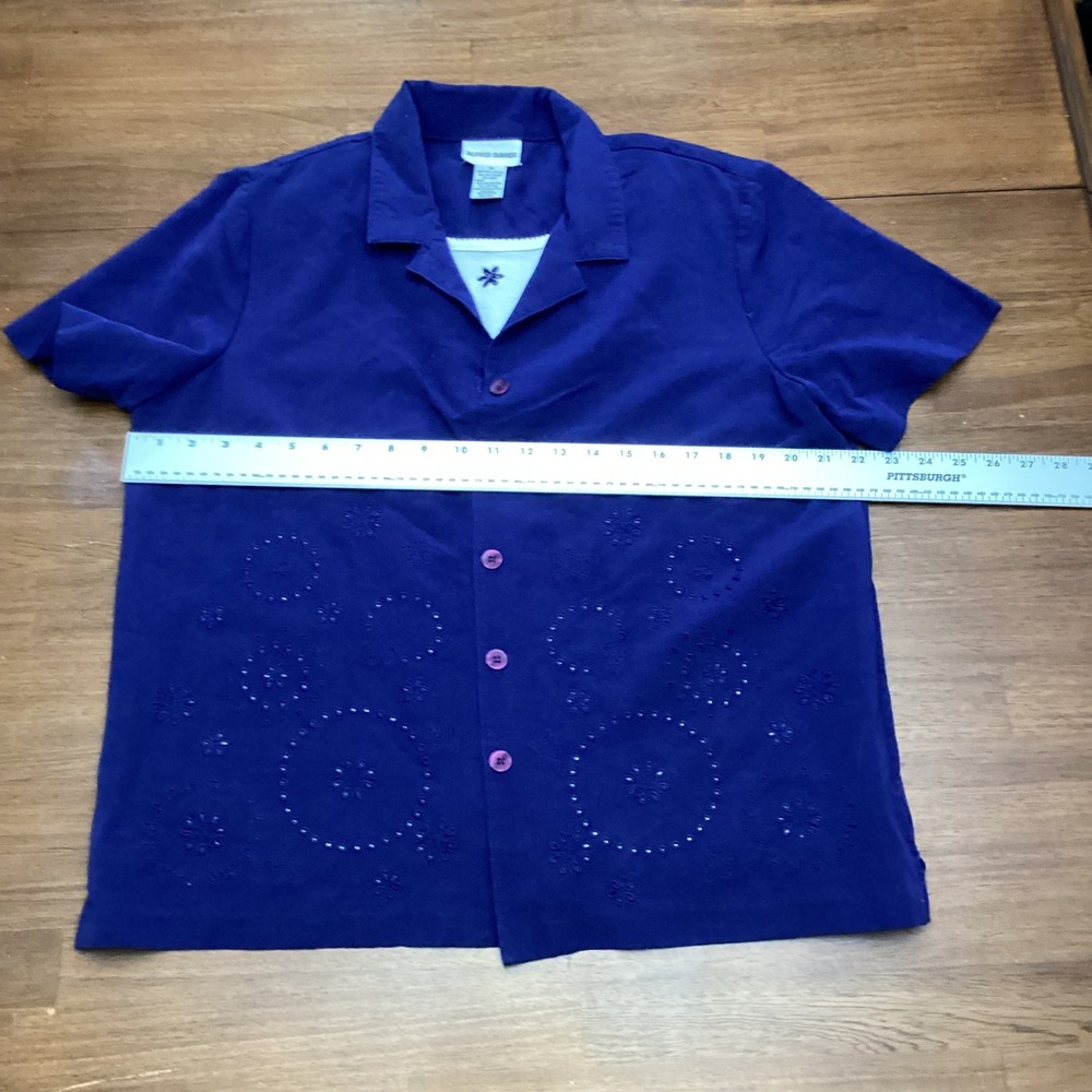 Alfred Dunner Navy Blue Eyelet Beaded 2-in-1 Layered Shirt Women 14 Short Sleeve - Picture 5 of 8